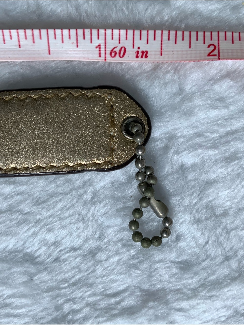 Coach Metallic Gold Leather Key Fob with Ball Chain - Picture 2 of 2
